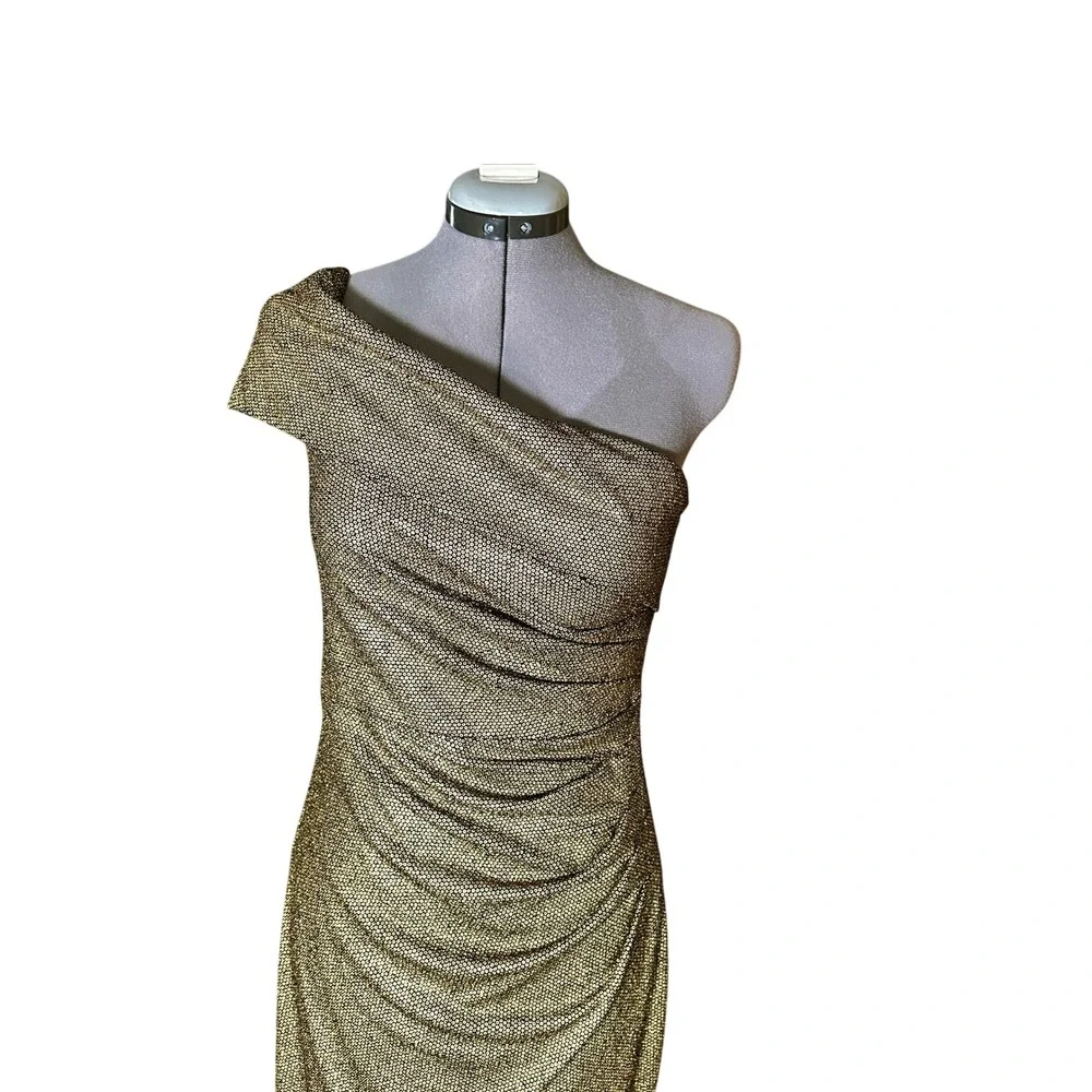 Eliza J Off the Shoulder Fit &‎ Flare Gown Metallic Gold 8 Wedding Prom Formal - Picture 3 of 10
